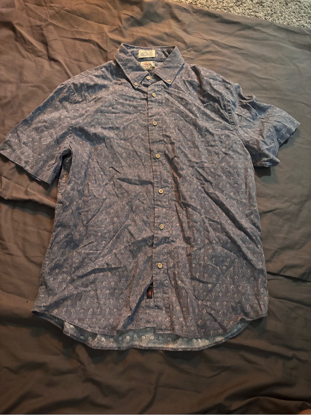 Faherty Navy Blue Short-Sleeve Button Down Shirt